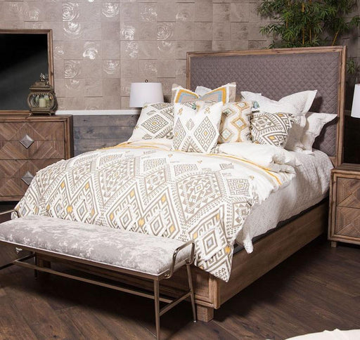Hudson Ferry California King Panel Bed in Driftwood (Gray Fabric) - Visions in Furniture (La Mirada, CA)