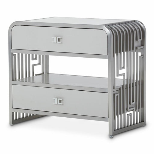 Roxbury Park 2 Drawer Nightstand in Stainless Steel - Visions in Furniture (La Mirada, CA)