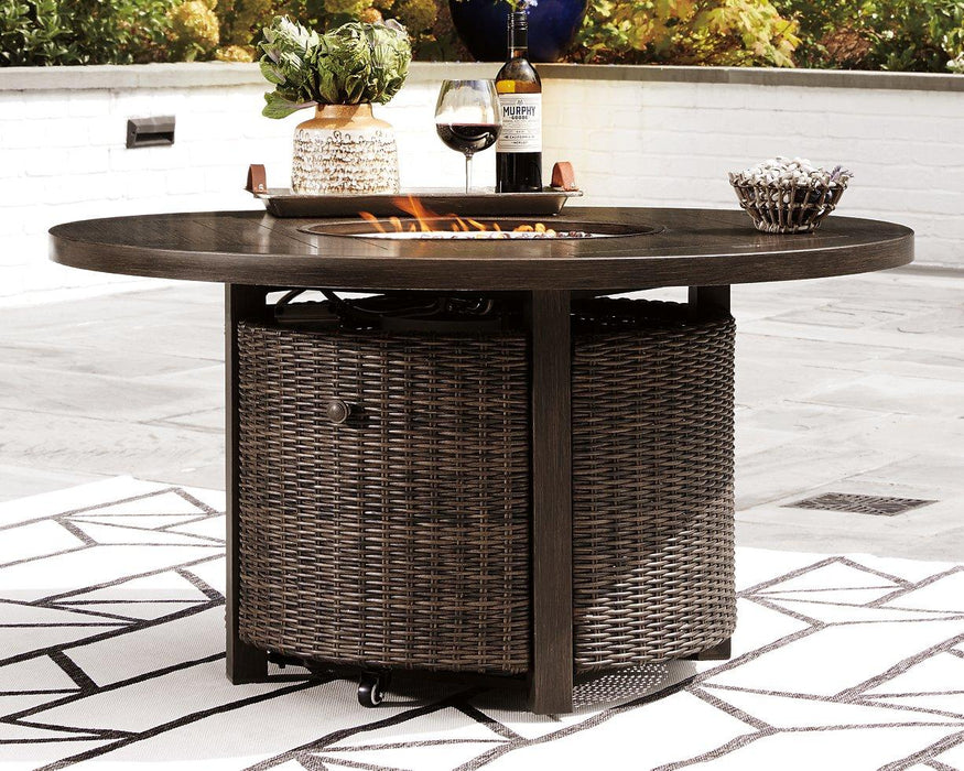 Paradise Trail Paradise Trail Fire Pit Table with 4 Nuvella Swivel Lounge Chairs - Visions in Furniture (La Mirada, CA)