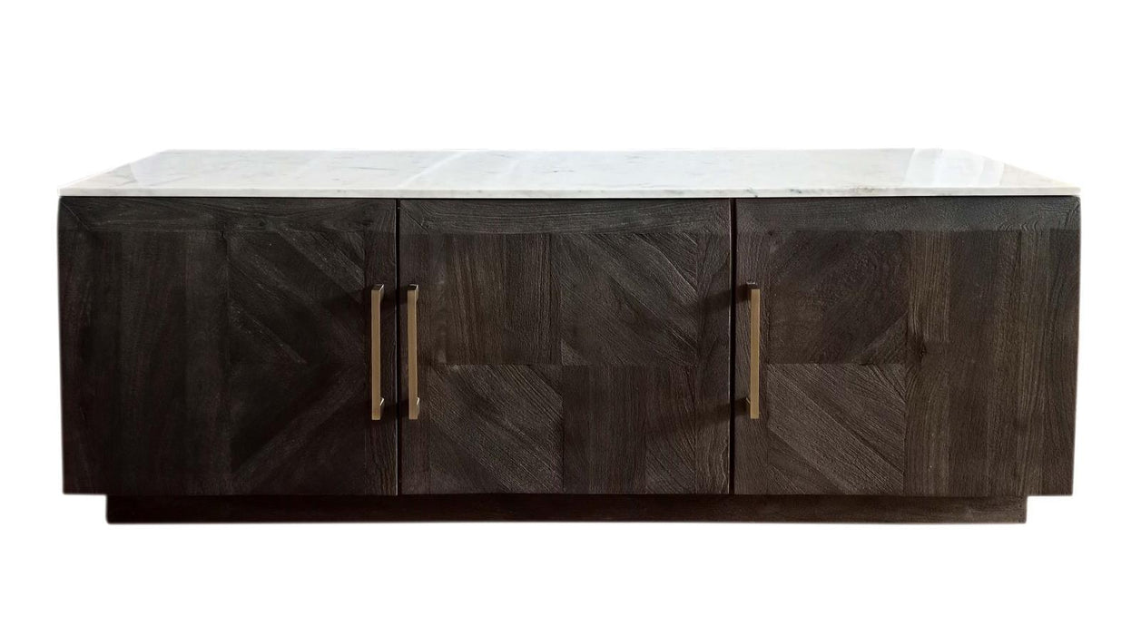 Dennis 3-door Marble Top Dining Sideboard Server White and Tobacco Grey - Visions in Furniture (La Mirada, CA)
