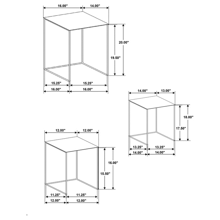 Imez 3-piece Rectangular Metal Nesting Table Grey - Visions in Furniture (La Mirada, CA)
