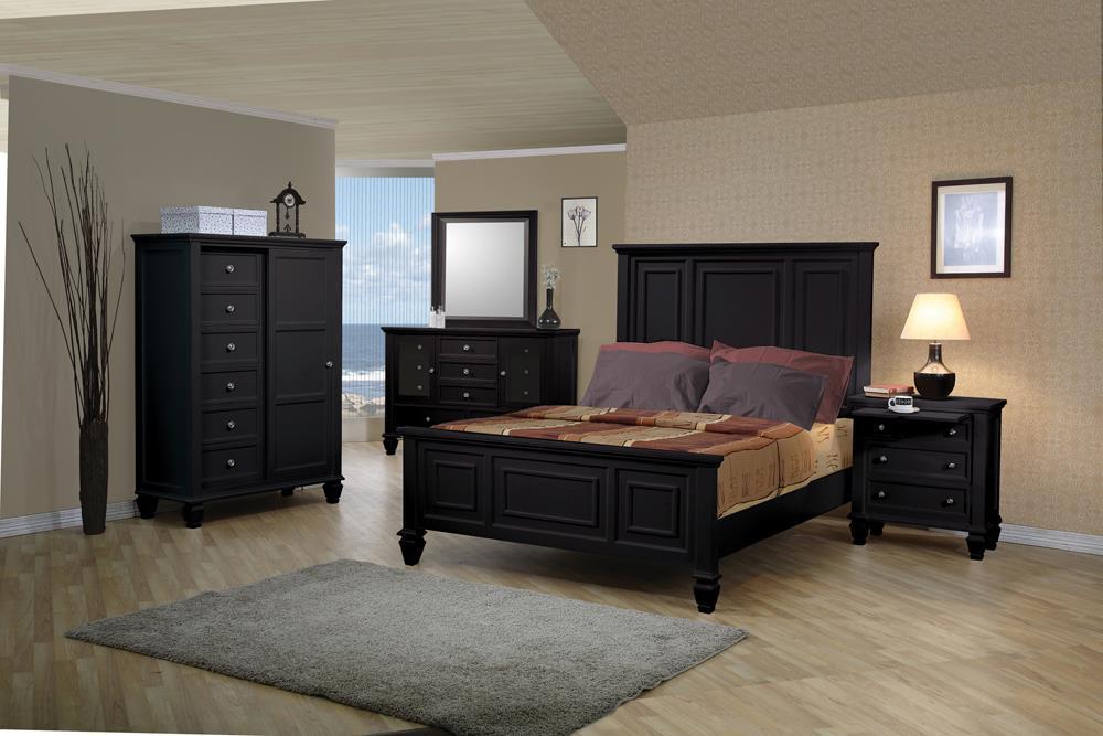 Sandy Beach Queen & E.King Panel Bed with High Headboard Black & White - Visions in Furniture (La Mirada, CA)