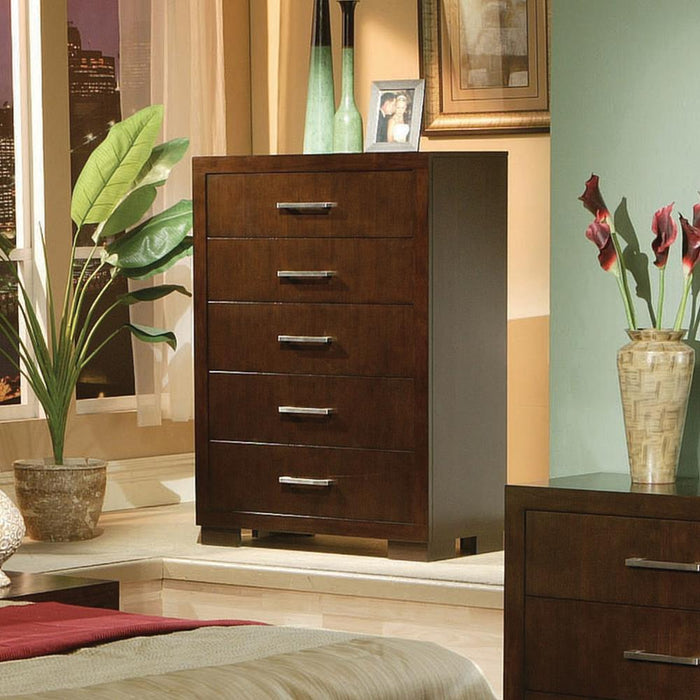 Jessica 5-drawer Chest Cappuccino - Visions in Furniture (La Mirada, CA)