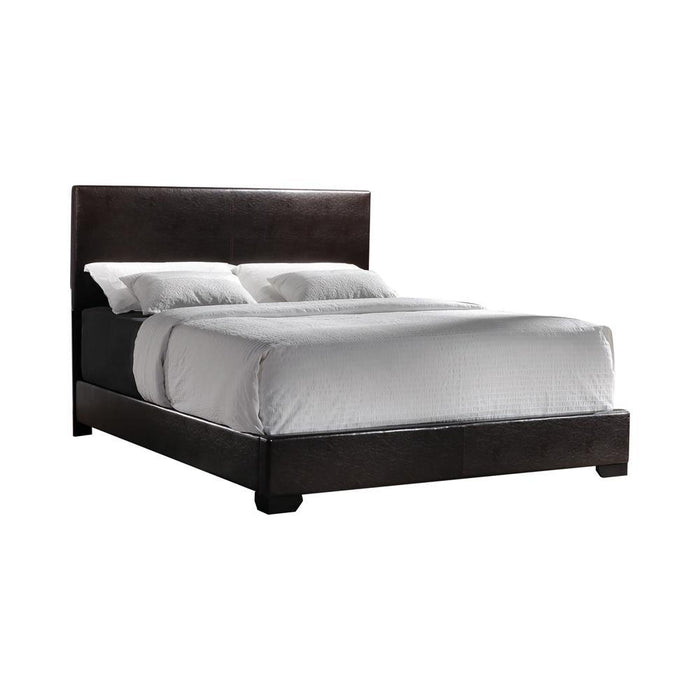 Conner Queen Upholstered Panel Bed Black and Dark Brown - Visions in Furniture (La Mirada, CA)