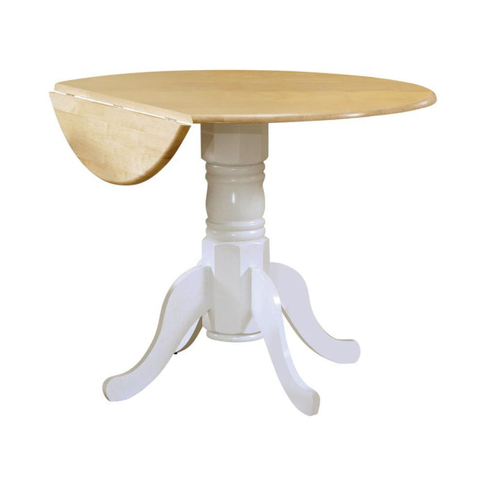 Allison Drop Leaf Round Dining Table Natural Brown and White - Visions in Furniture (La Mirada, CA)