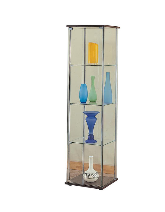Bellatrix Rectangular 4-shelf Curio Cabinet Cappuccino and Clear - Visions in Furniture (La Mirada, CA)