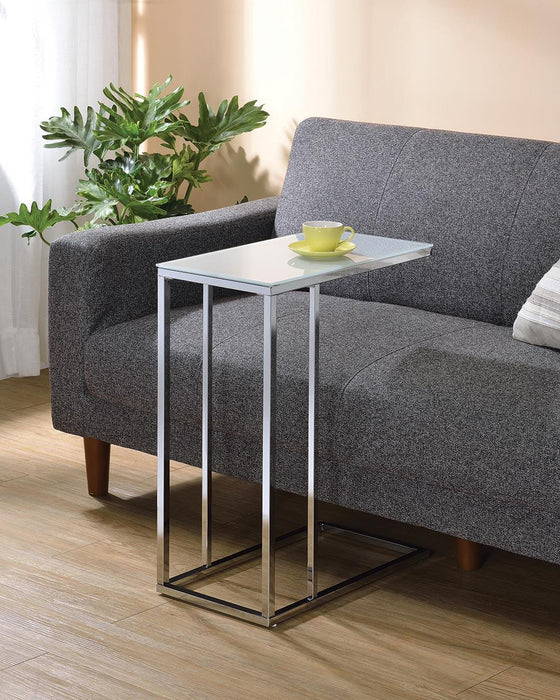 Stella Glass Top Accent Table Chrome and White - Visions in Furniture (La Mirada, CA)