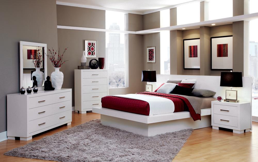 Jessica Eastern King Platform Bed with Rail Seating White - Visions in Furniture (La Mirada, CA)