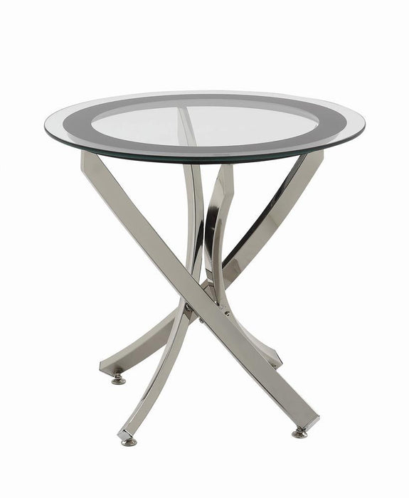 Brooke Glass Top End Table Chrome and Black - Visions in Furniture (La Mirada, CA)