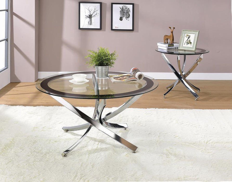 Brooke Glass Top Coffee Table Chrome and Black - Visions in Furniture (La Mirada, CA)