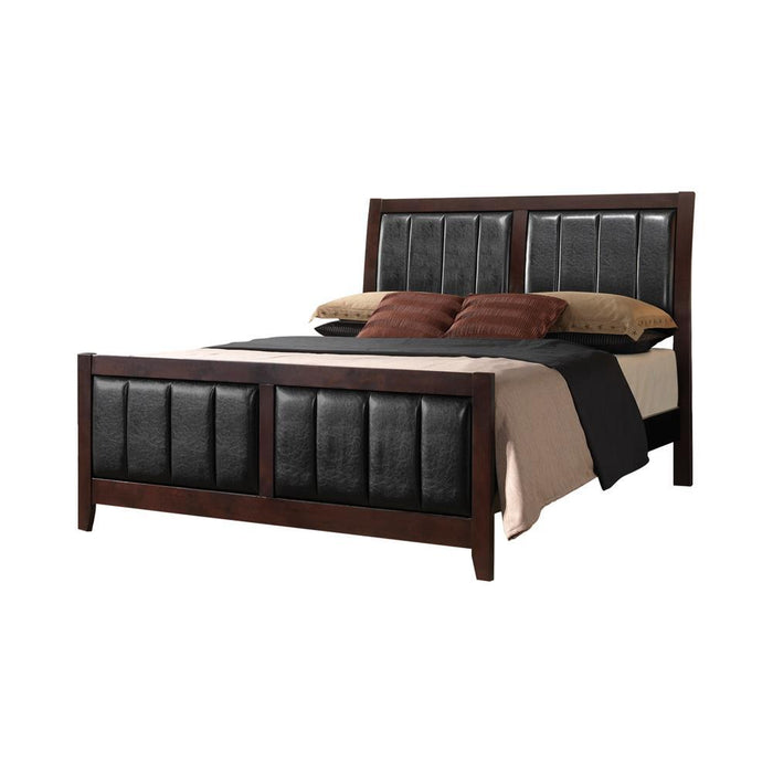 Carlton Eastern King Upholstered Bed Cappuccino and Black - Visions in Furniture (La Mirada, CA)