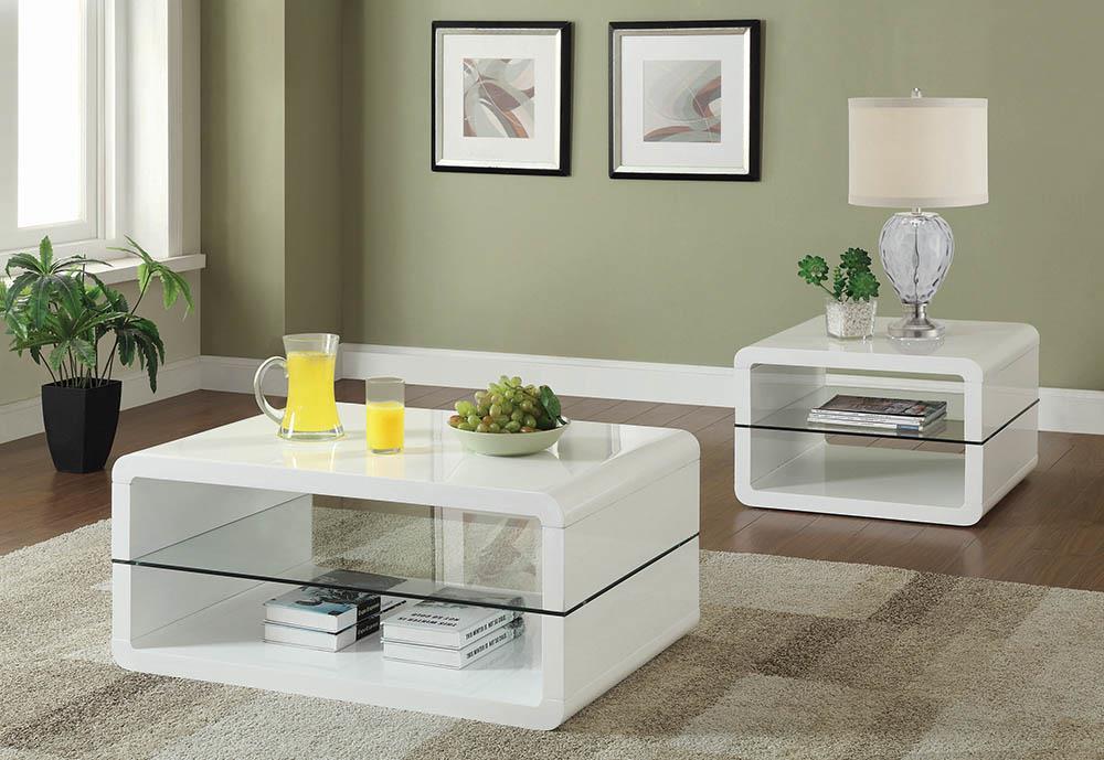 Elana Rectangle 2-shelf Coffee Table Glossy White - Visions in Furniture (La Mirada, CA)