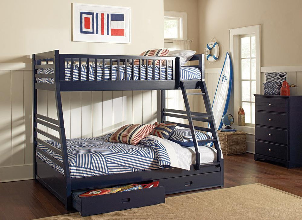 Ashton Twin Over Full 2-drawer Bunk Bed Navy Blue - Visions in Furniture (La Mirada, CA)