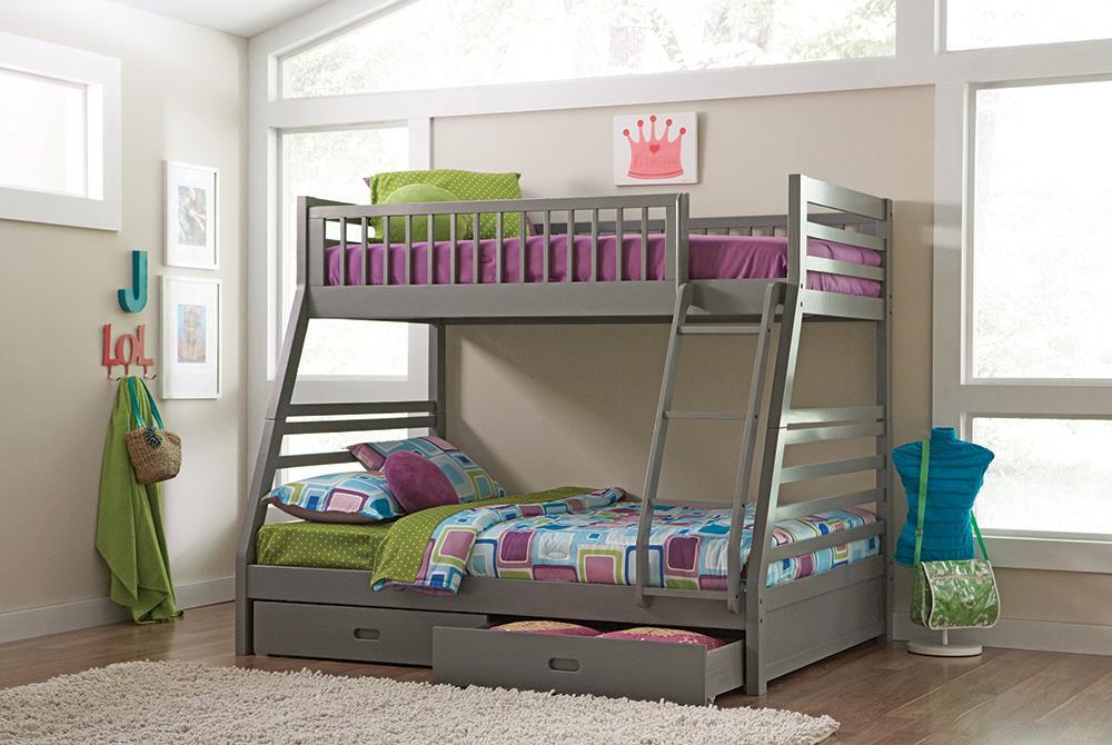 Ashton Twin Over Full 2-drawer Bunk Bed Cappuccino, White, Navy, Honey, & Brown - Visions in Furniture (La Mirada, CA)