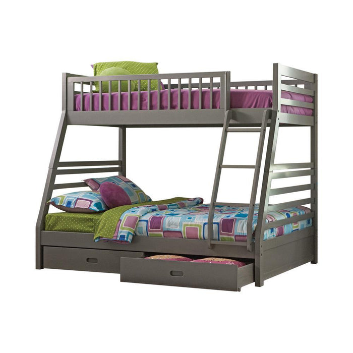 Ashton Twin Over Full 2-drawer Bunk Bed Cappuccino, White, Navy, Honey, & Brown - Visions in Furniture (La Mirada, CA)