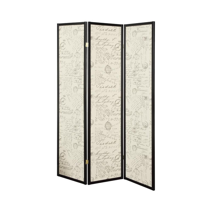 Felice 3-panel French Script Print Folding Screen Espresso - Visions in Furniture (La Mirada, CA)