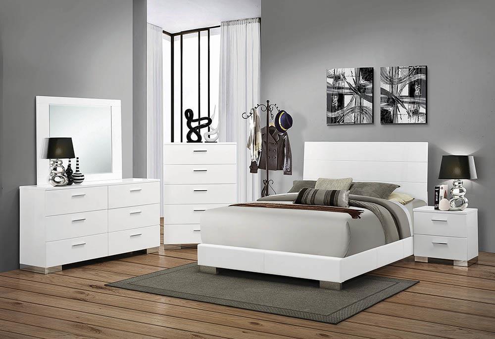 Felicity California King Panel Bed Glossy White - Visions in Furniture (La Mirada, CA)