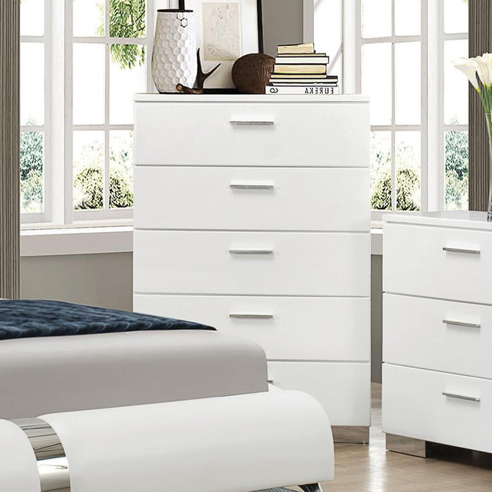 Felicity 5-drawer Chest Glossy White - Visions in Furniture (La Mirada, CA)