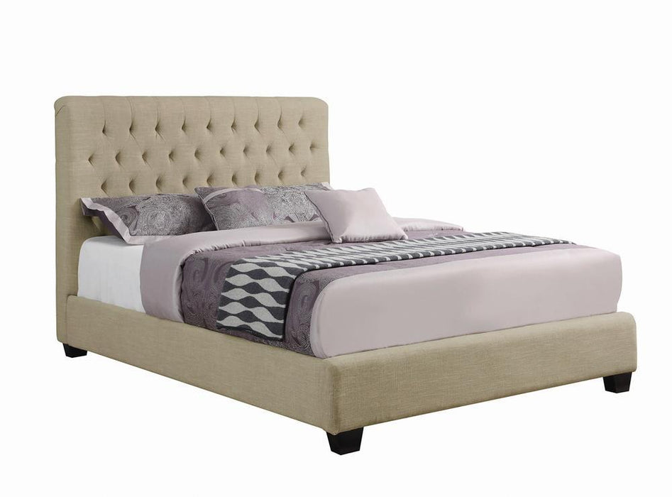 Chloe Tufted Upholstered California King Bed Oatmeal - Visions in Furniture (La Mirada, CA)