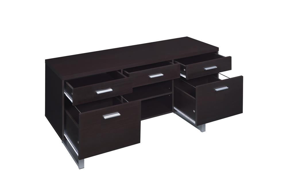 Lawtey 5-drawer Credenza with Adjustable Shelf Cappuccino - Visions in Furniture (La Mirada, CA)
