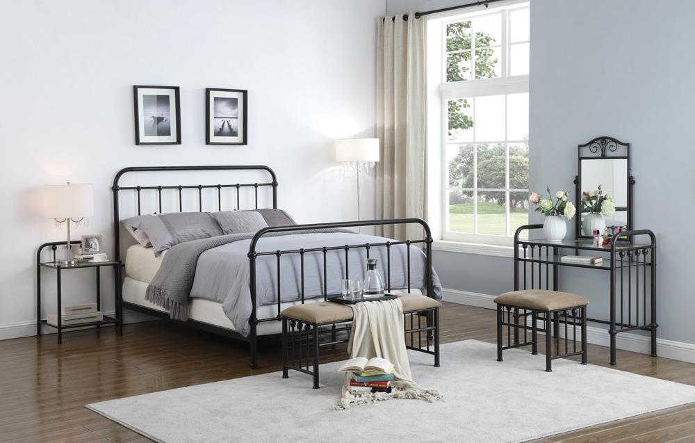 Livingston California King, E.King, & Queen Panel Metal Bed Dark Bronze - Visions in Furniture (La Mirada, CA)