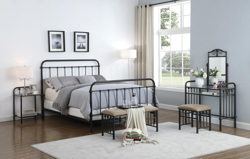 Livingston California King, E.King, & Queen Panel Metal Bed Dark Bronze - Visions in Furniture (La Mirada, CA)