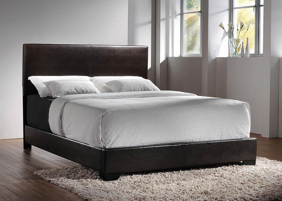 Conner Queen Upholstered Panel Bed Black and Dark Brown - Visions in Furniture (La Mirada, CA)