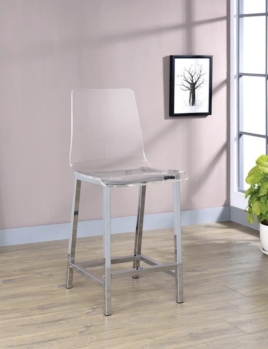 Juelia Counter Height Stools Chrome and Clear Acrylic (Set of 2) - Visions in Furniture (La Mirada, CA)