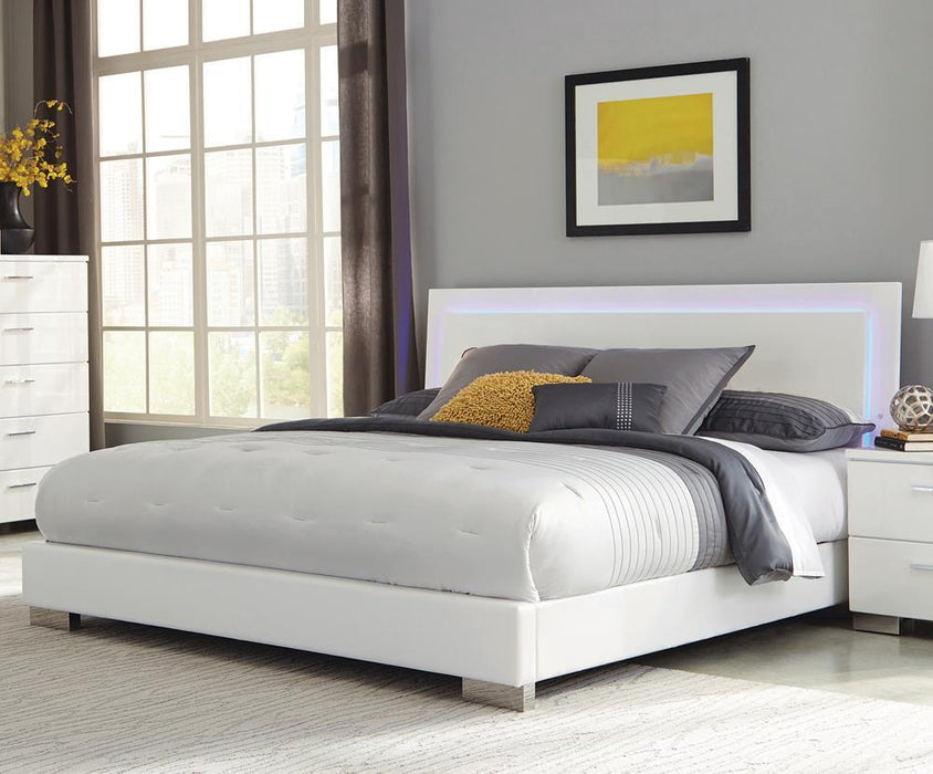 Felicity Eastern King Panel Bed with LED Lighting Glossy White - Visions in Furniture (La Mirada, CA)
