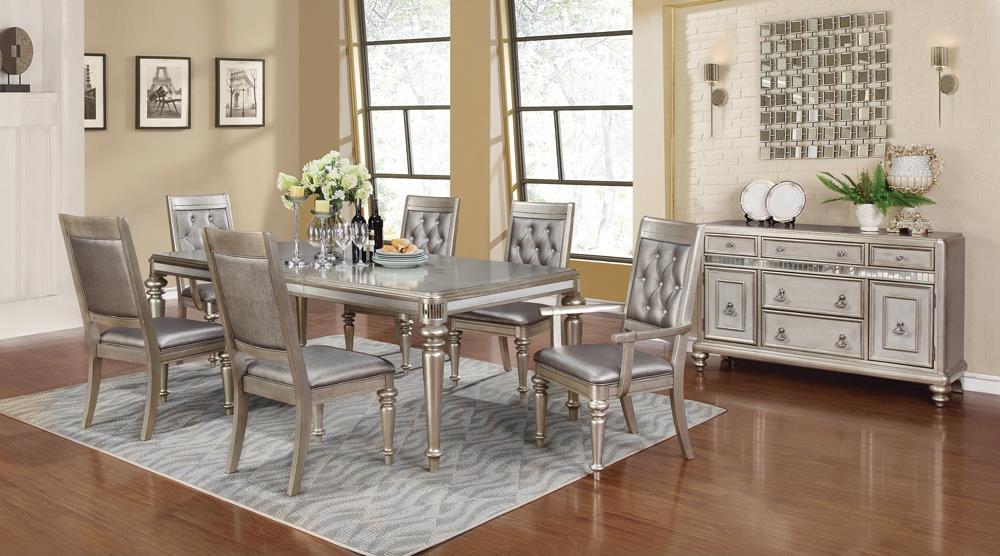 Bling Game Rectangular Dining Table with Leaf Metallic Platinum - Visions in Furniture (La Mirada, CA)