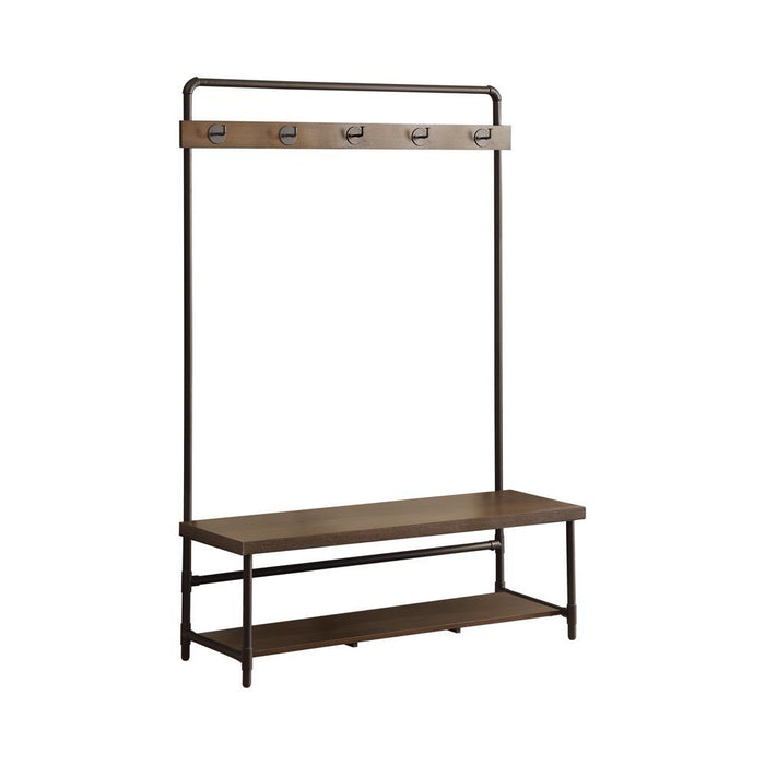 Alise Hall Tree with 5 Coat Hooks Chestnut and Dark Bronze - Visions in Furniture (La Mirada, CA)