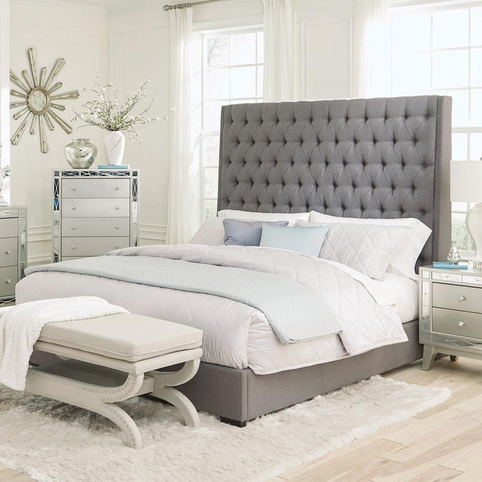 Camille Tall Tufted Queen Bed Grey - Visions in Furniture (La Mirada, CA)