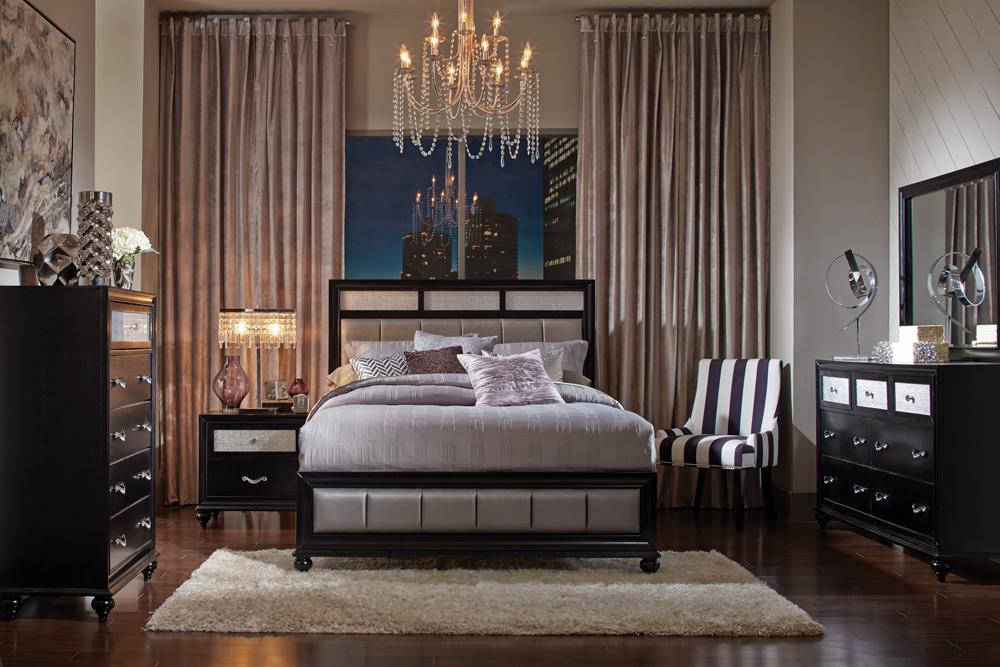 Barzini Eastern King Upholstered Bed Black and Grey - Visions in Furniture (La Mirada, CA)