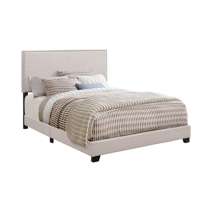 Boyd Eastern King Upholstered Bed with Nailhead Trim Ivory - Visions in Furniture (La Mirada, CA)