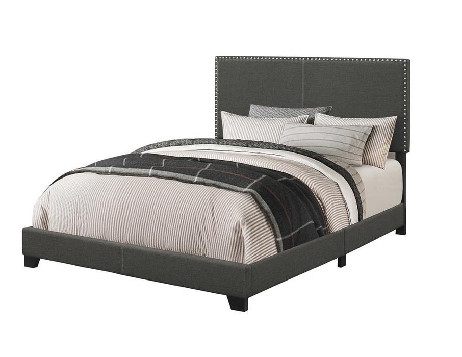 Boyd Eastern King Upholstered Bed with Nailhead Trim Charcoal - Visions in Furniture (La Mirada, CA)
