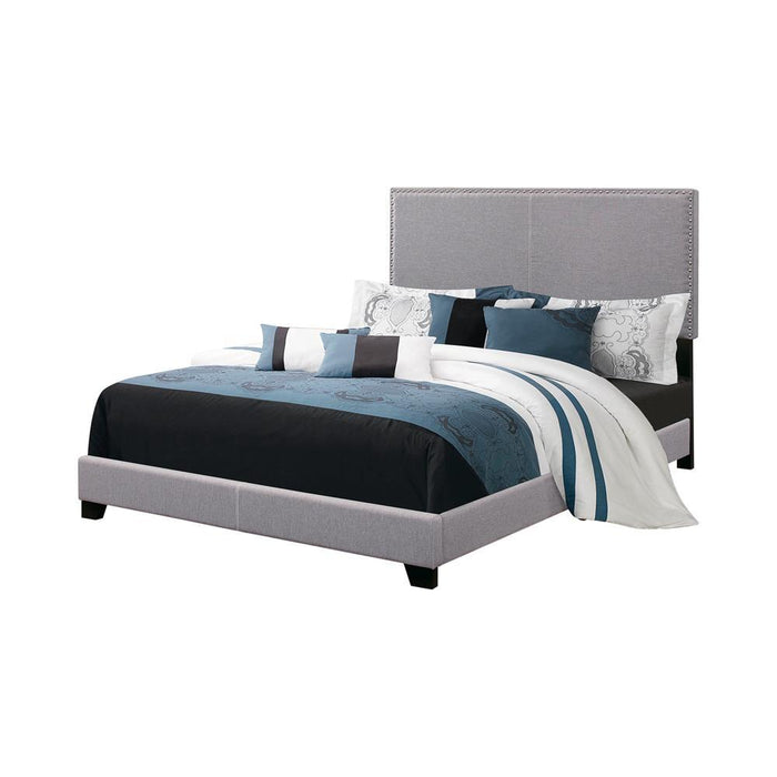 Boyd California King, King, & Queen Upholstered Bed with Nailhead Trim Charcoal & Grey - Visions in Furniture (La Mirada, CA)