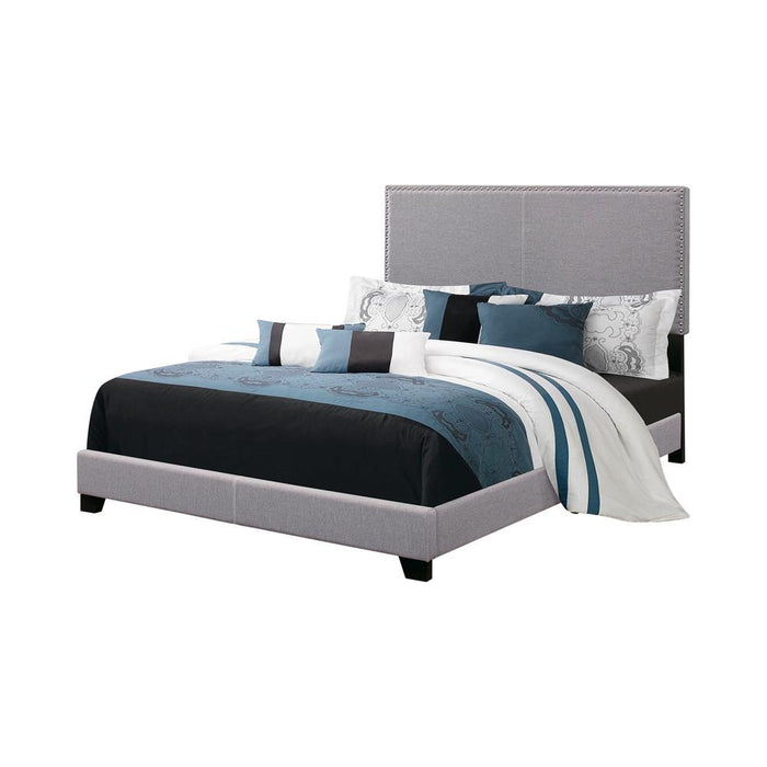 Boyd California King, King, & Queen Upholstered Bed with Nailhead Trim Charcoal & Grey - Visions in Furniture (La Mirada, CA)