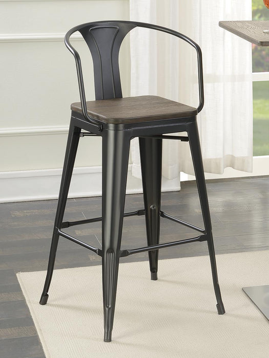 Cavalier Wooden Seat Bar Stools Dark Elm and Matte Black (Set of 2) - Visions in Furniture (La Mirada, CA)