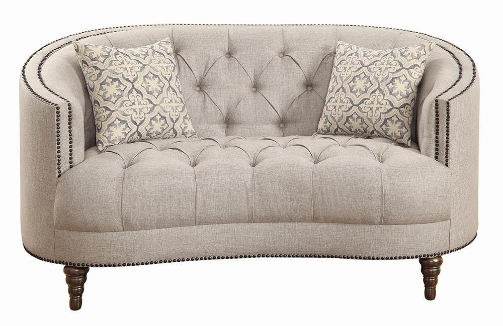 Avonlea Sloped Arm Upholstered Loveseat Trim Grey - Visions in Furniture (La Mirada, CA)