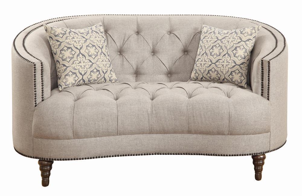Avonlea Sloped Arm Upholstered Loveseat Trim Grey - Visions in Furniture (La Mirada, CA)