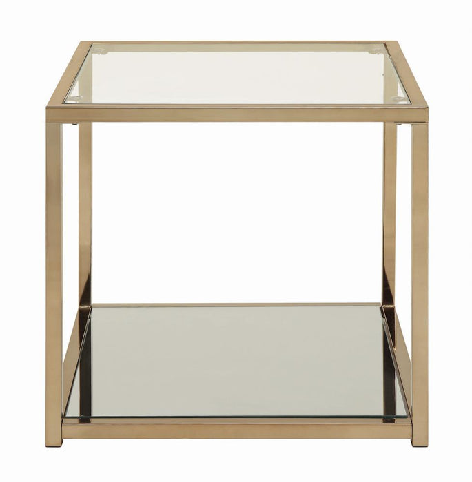 Cora End Table with Mirror Shelf Chocolate Chrome - Visions in Furniture (La Mirada, CA)