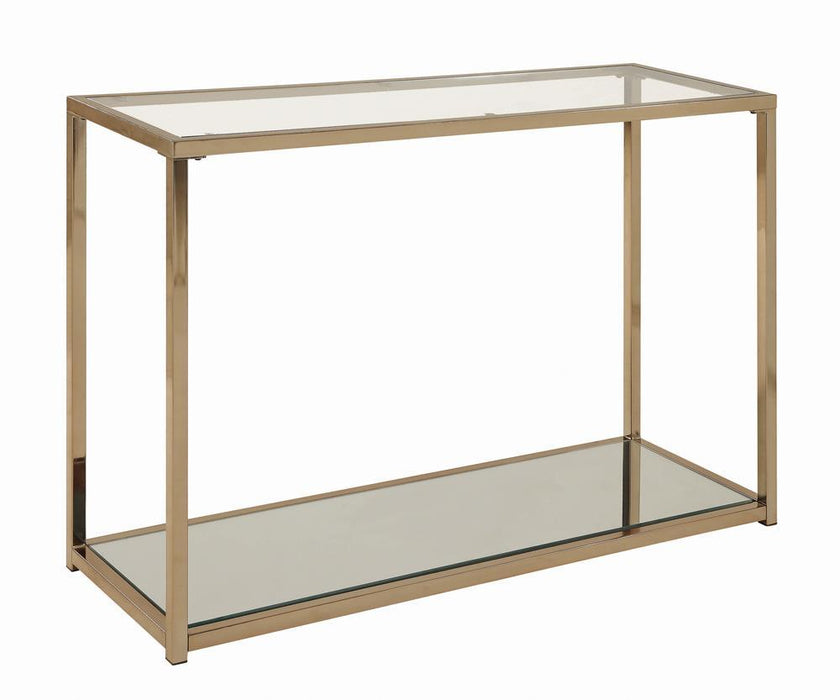 Cora Sofa Table with Mirror Shelf Chocolate Chrome - Visions in Furniture (La Mirada, CA)