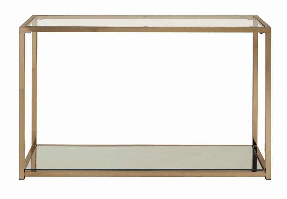Cora Sofa Table with Mirror Shelf Chocolate Chrome - Visions in Furniture (La Mirada, CA)