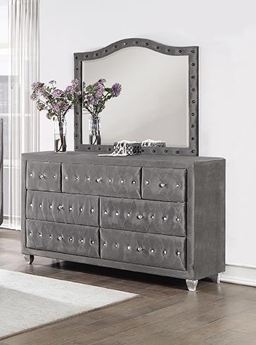 Deanna Button Tufted Dresser Mirror Grey - Visions in Furniture (La Mirada, CA)