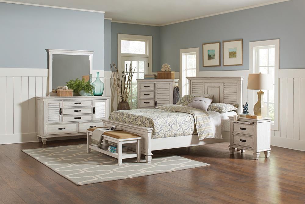 Franco Queen Panel Bed Antique White - Visions in Furniture (La Mirada, CA)