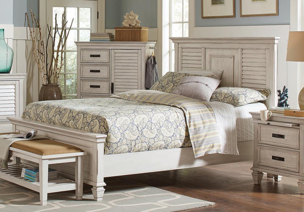 Franco Eastern King Panel Bed Antique White - Visions in Furniture (La Mirada, CA)