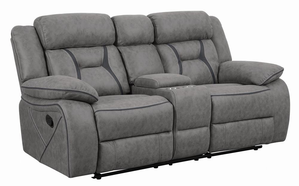 Higgins Pillow Top Arm Motion Loveseat with Console Grey - Visions in Furniture (La Mirada, CA)