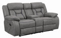 Higgins Pillow Top Arm Motion Loveseat with Console Grey - Visions in Furniture (La Mirada, CA)