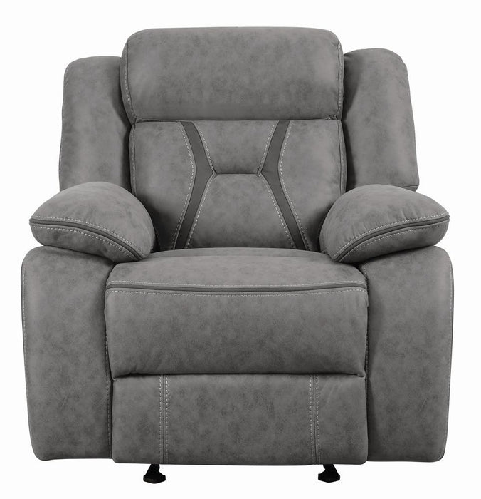 Higgins Overstuffed Upholstered Glider Recliner Grey - Visions in Furniture (La Mirada, CA)