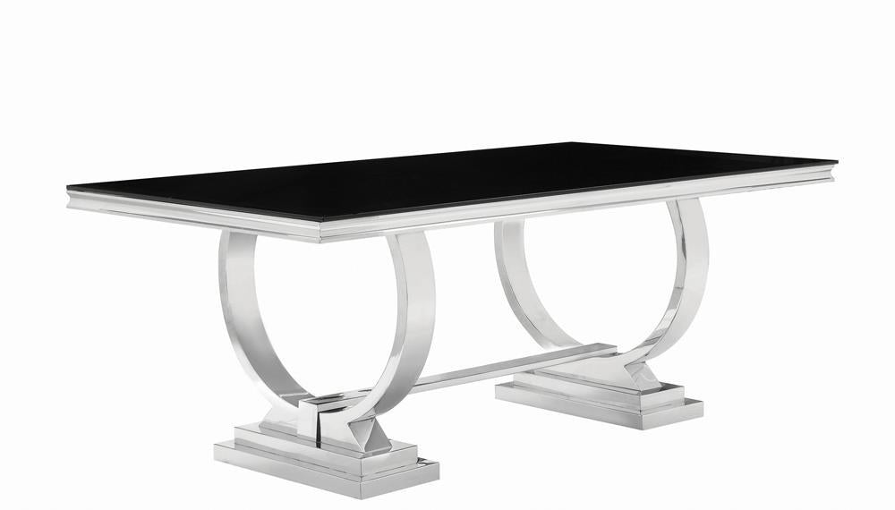 Antoine Rectangular Dining Table Chrome and Black - Visions in Furniture (La Mirada, CA)